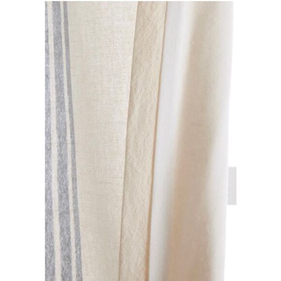 Coastal Stripe Linen Cotton Light Filtering Panel Set 48X 84" Set of 2 Blue # 11 - Picture 2 of 9
